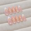 24PCS 3D Peach Flower French Style False Nails Fake Nails Manicure Nails Tips Removable Fake Nails Acrylic Press On Nails