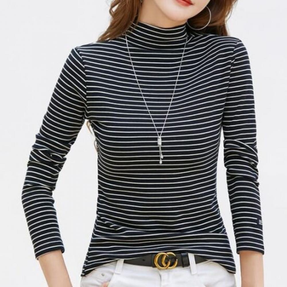 Navava Men S NT3023 STriped Mock Neck Long Sleeve T ShirT
