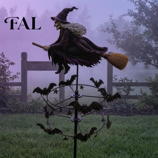 Metal Yard Art Garden Witch Wind Spinner, Halloween Outdoor Accents Stake, Flying Spinner for Lawn Patio Pathway Fall Decoration Whimsical Decor