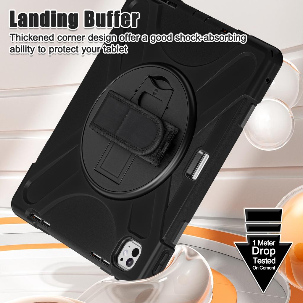 Für iPad Pro 13 (2024) Hülle Ständer Stifthalter TPU+PC+Silikon Tablet-Hülle mit Schultergurt