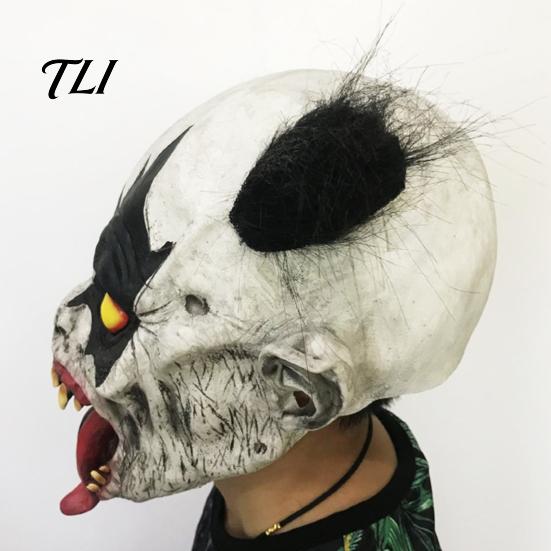 Adults Spooky Role Play Mask Halloween Horror Clown with Long Tongue, Latex Scary Haunted House Decoration Creepy Costume Prop for Cosplay Parties,