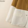 ZANZEA Women Casual Turn Down Collar Long Sleeve Patchwork Thin Cardigan Blouse