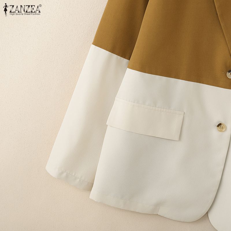 ZANZEA Women Casual Turn Down Collar Long Sleeve Patchwork Thin Cardigan Blouse