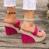 Fashion Hot Pink Ring Toe Wedge Heel Slippers Women Mix Color Platform Roman Sandals Woman 2025 Summer Thick Sole Non Slip Beach Slides