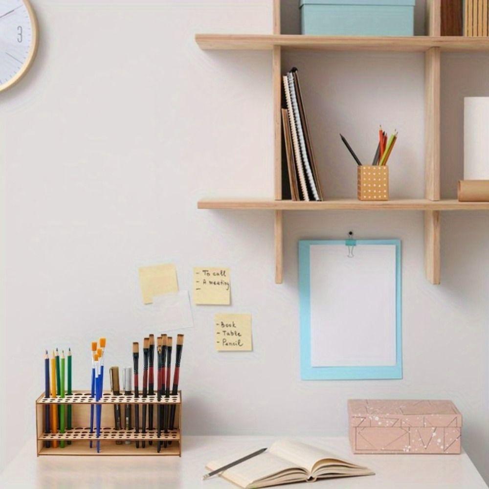 Wooden Frame Paint Brush Holder DIY Makeup Brushes Shelf Desk Organizer  Art Brush Organizer