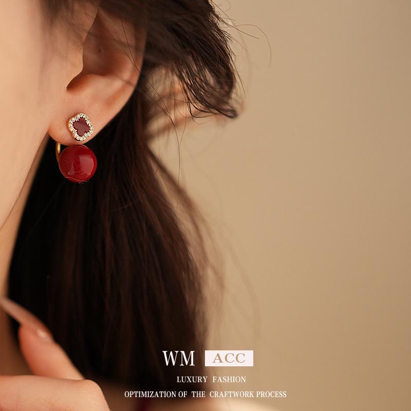Gold Plated Silver Needle Flower Ball Earrings - Fashionable Retro Two-Wear High-End Versatile Earrings