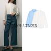 Spring New Women's Clothing Asymmetric Circular Lower Hem Long Sleeves Laminated Decoration Cotton Shirt 4786060