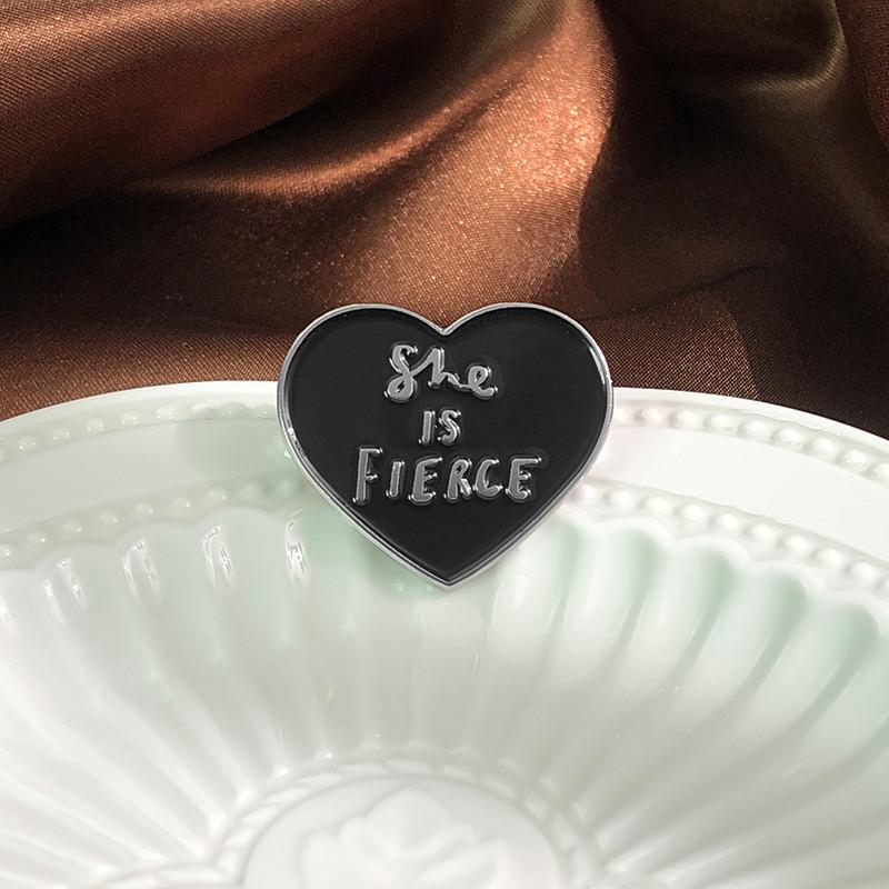 Charming Black Metal Heart Shaped Pin With Fierce Lettering For Trendy Lovers Accessory