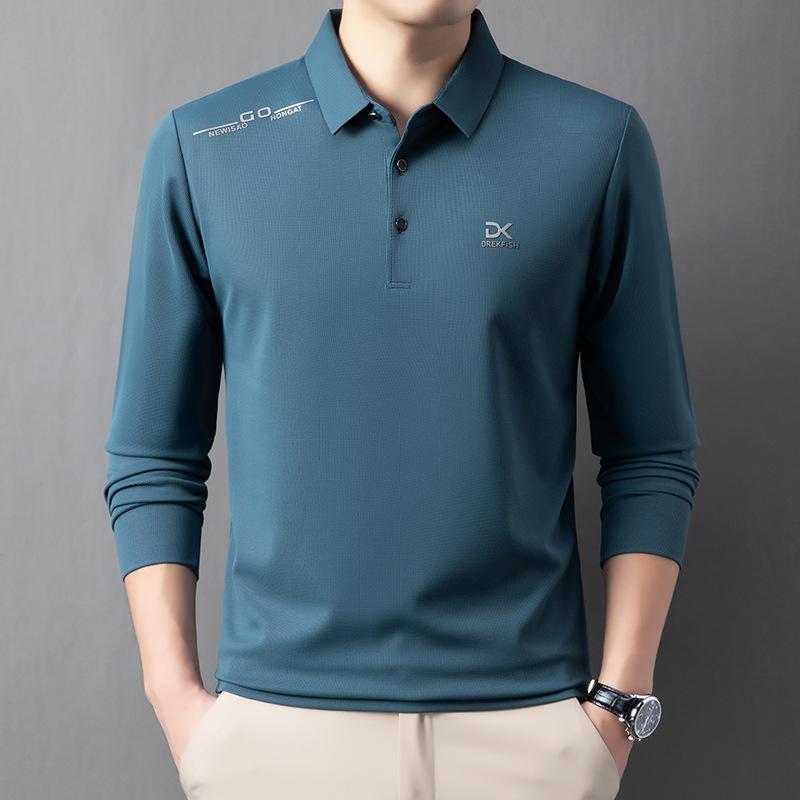 Polo Shirt Men'S Premium Long Sleeve Business Casual Men'S Small Waffle Stretch T-Shirt