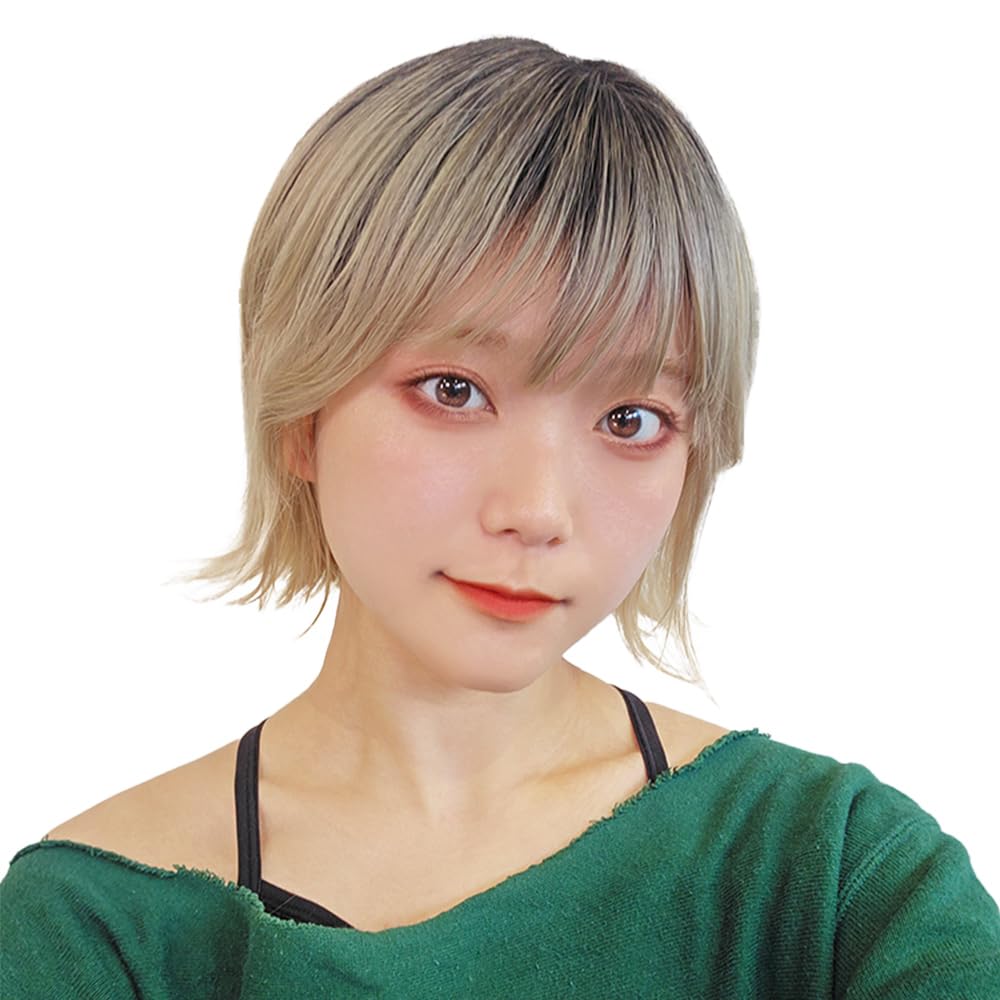 AQUADOLL Bob Wig with Outward Curls, Side Bangs, and Inner Color, High-Tone, Full Wig, Free Size, C1-Z. Champagne Blonde Pudding, wg356C1-Z