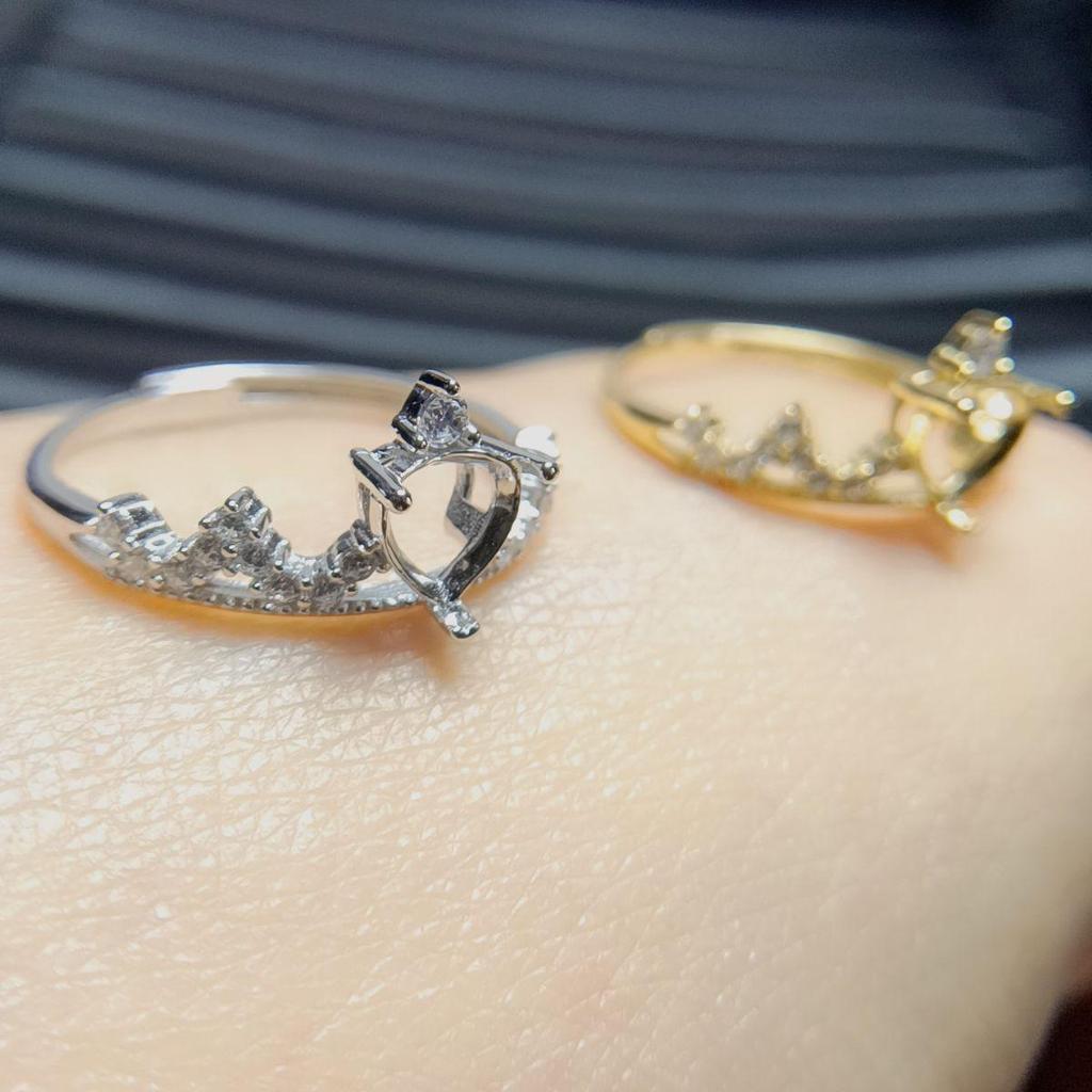 Adjustable Heart-Shaped 6x6mm S925 Silver Ring In White & Gold Colors