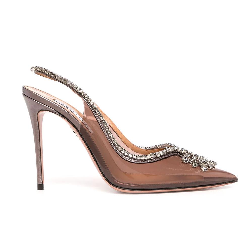 

Женские туфли-лодочки с открытым носком на тонком высоком каблуке, прозрачная женская модная обувь в лаконичном стиле с кристаллами, летняя розовая, серая, 42 34 серый