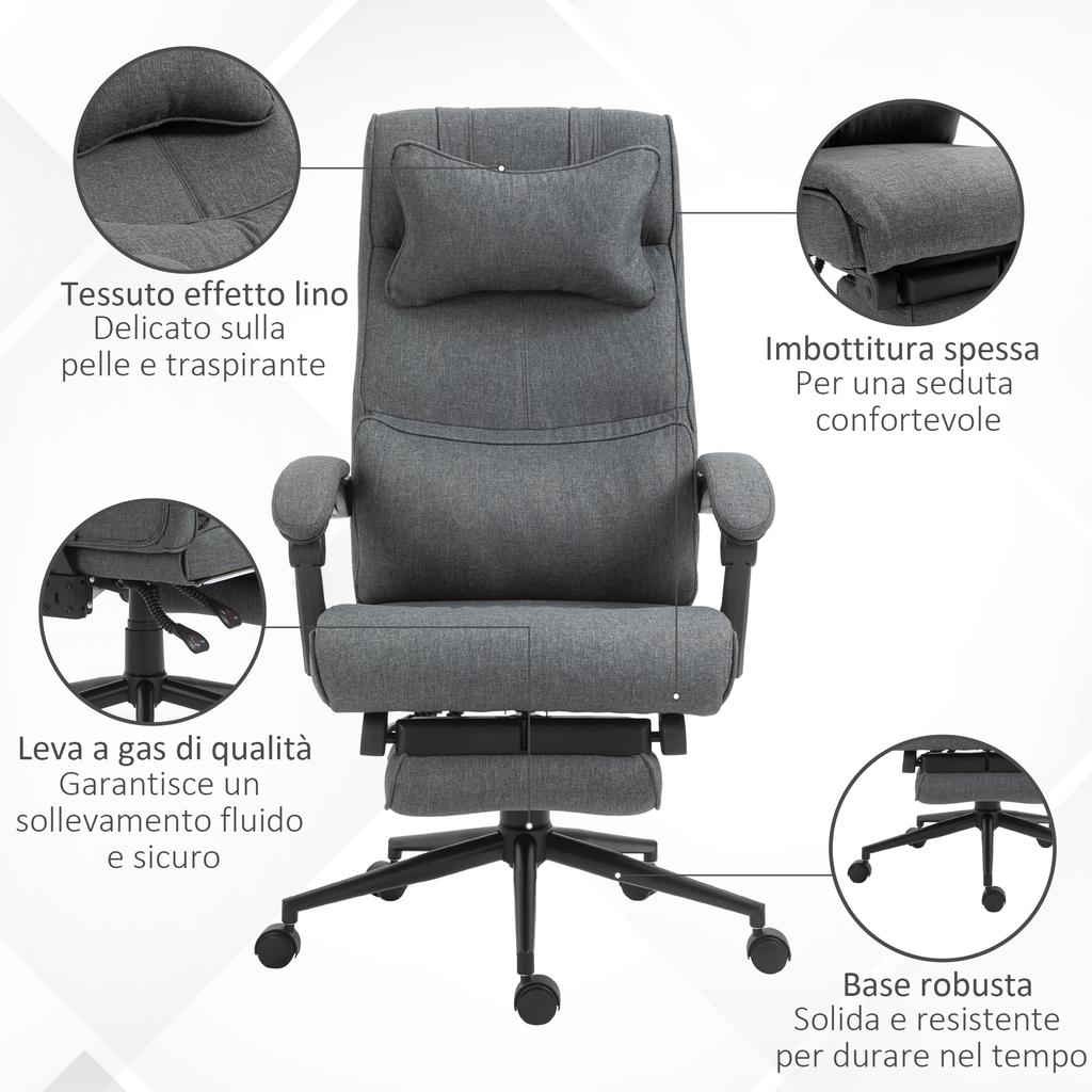 Ergonomic Office Chair with Adjustable Height, Armrests and Footrest, 66x70x115-123 cm, Grey