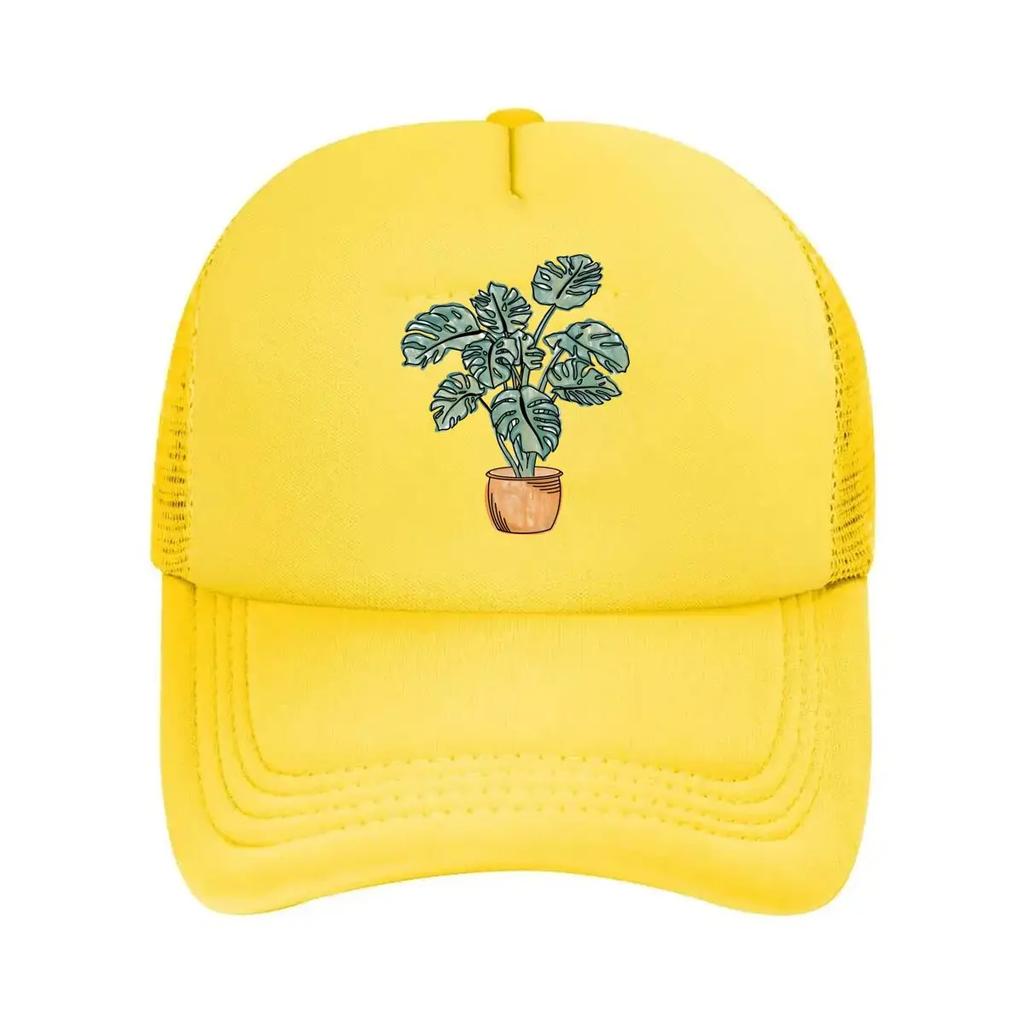 Watercolor potted monstera plant Sticker Mesh Baseball Cap