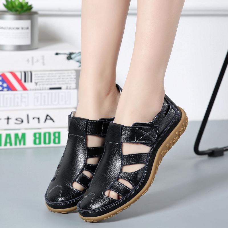 fashion Women Gladiator Sandals Split Leather Summer Shoes Woman Hollow Out Flat Sandals Ladies Casual Soft Bottom Female Beach Sandal