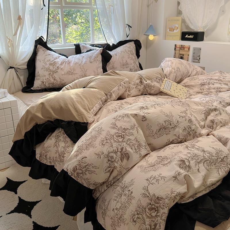 Koreanische Spitze Reine Baumwolle Vierteiliges Set Französischer Ins Prinzessinnenstil Bettlaken Baumwoll-Bettbezug Bettwäsche