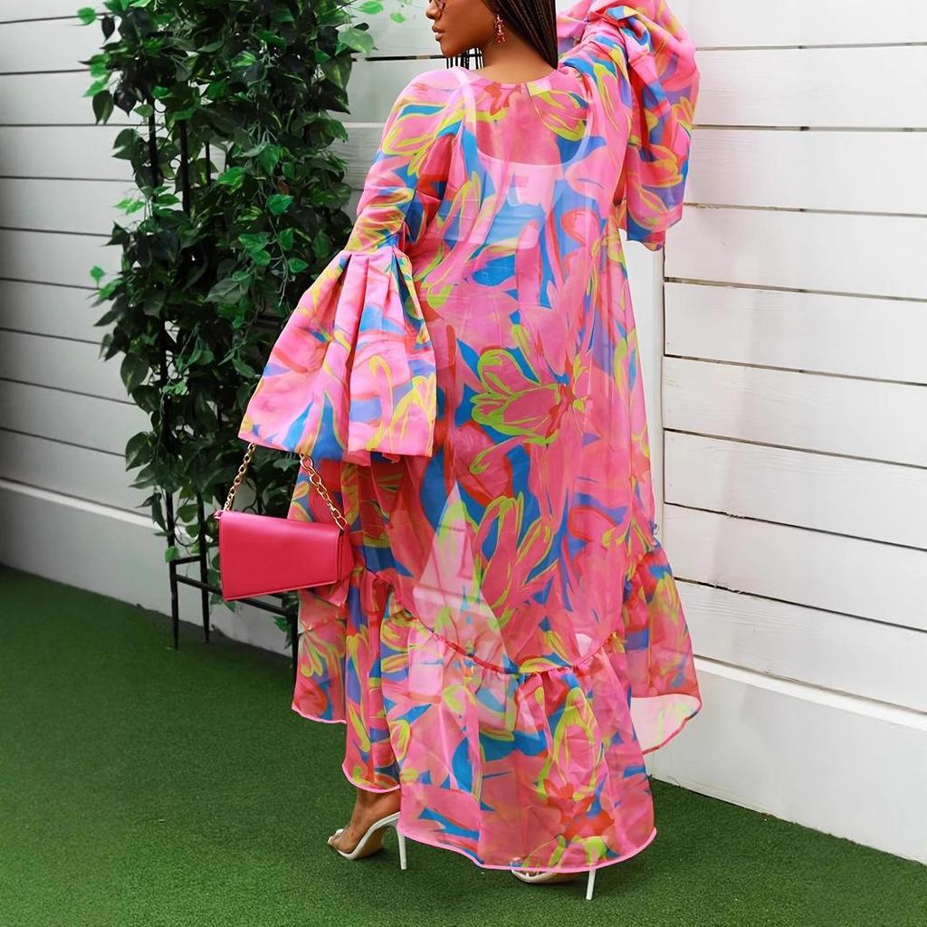 Elegant Women's Plus Size Fashion Coat with Irregular Hem and Lantern Sleeves