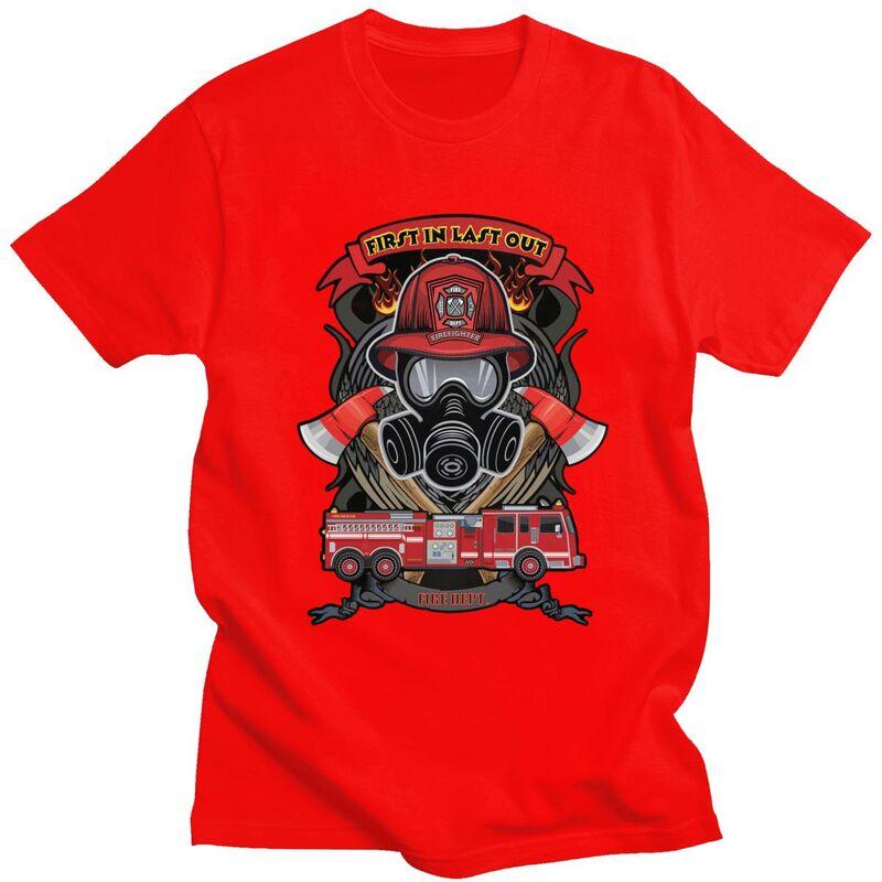 Custom Trendy Vintage Fire Rescue Fireman Skull Firefighter T Shirt Men 100 Cotton Tshirt Casual Tees Fashion Tshirt