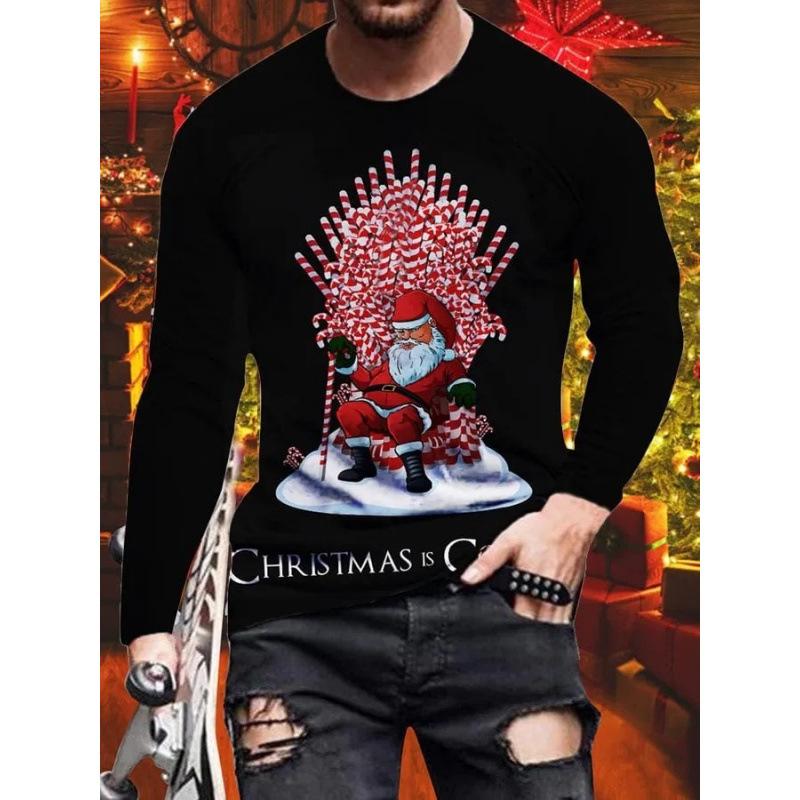 New Men's Long Sleeved Round Neck T-shirtr Autumn Winter Christmas 3D Digital Printed Christmas Tree T-shirt