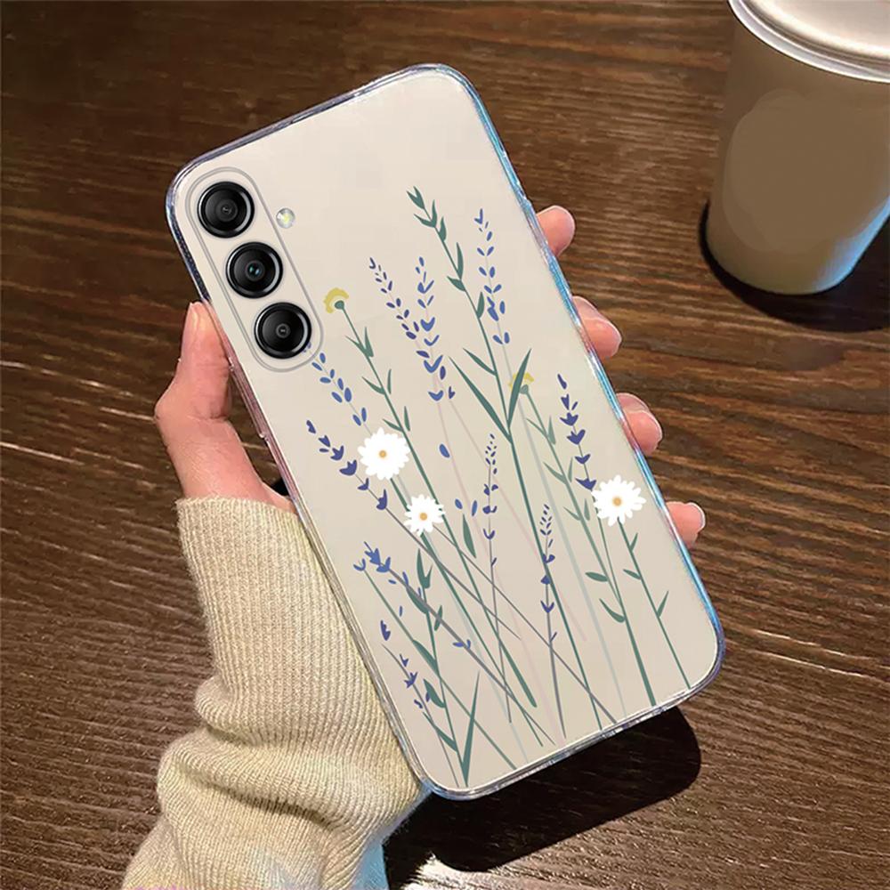 For Samsung Galaxy M13 M14 M15 M23 M33 M34 M53 M54 M55 Oil Painting White Daisy Flower Phone Case Clear Transparent Couple Cover