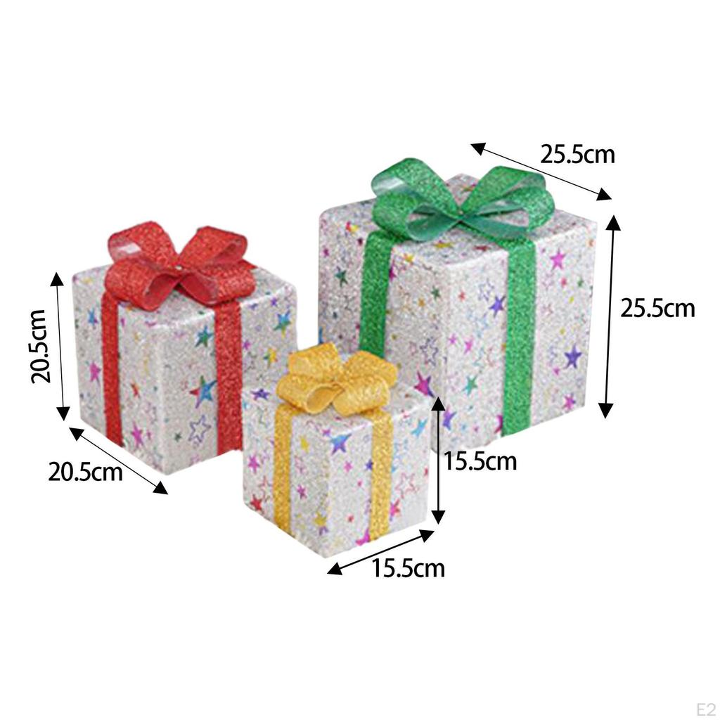3Pcs Christmas Light Up Present Boxes Decoration Handmade Lightweight with 3 Different Sizes for