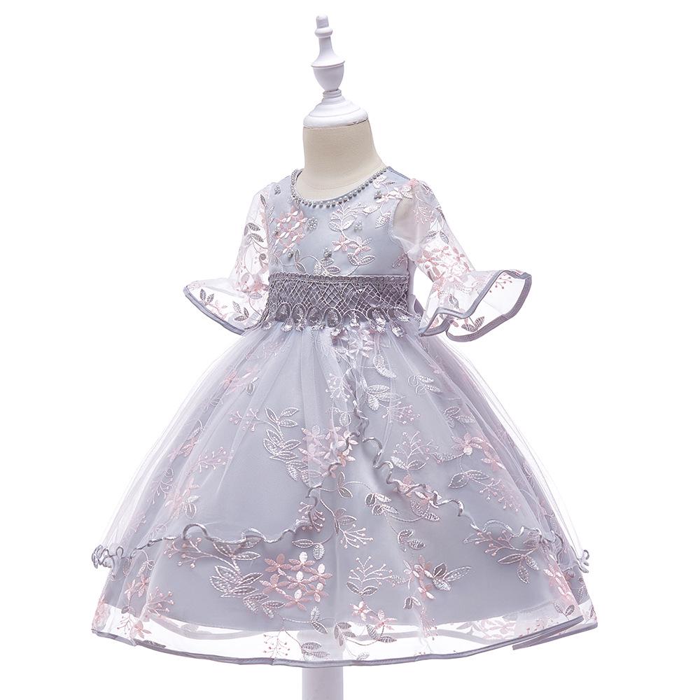 Embroidered Flare Sleeve Princess Mesh Dress for Girls