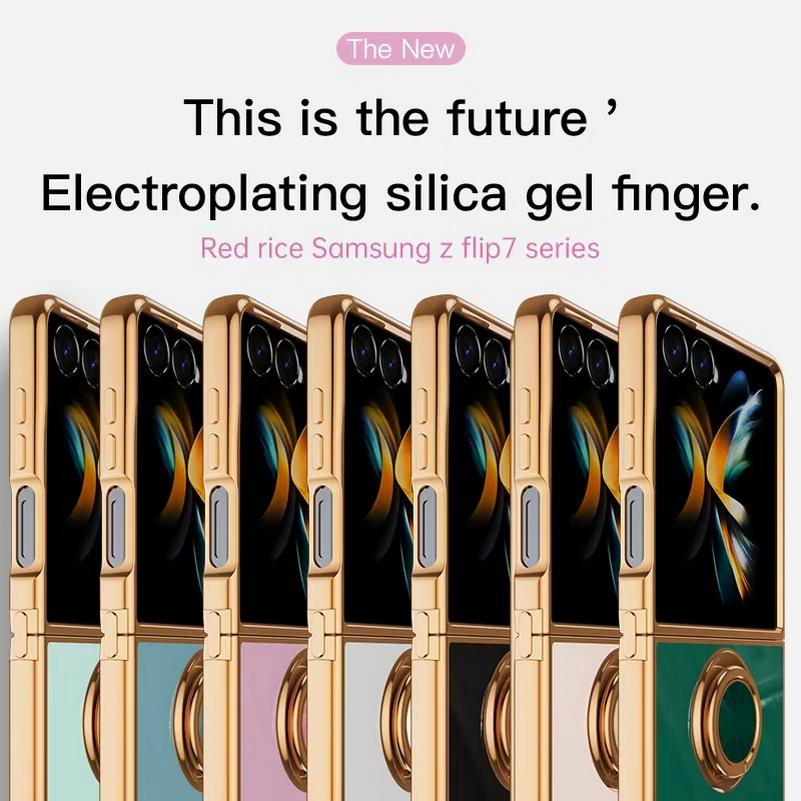 Handyhülle für Samsung Galaxy Z Flip 7 flip7 Silikonständer Schöne Beschichtung Metallringhalter Abdeckung
