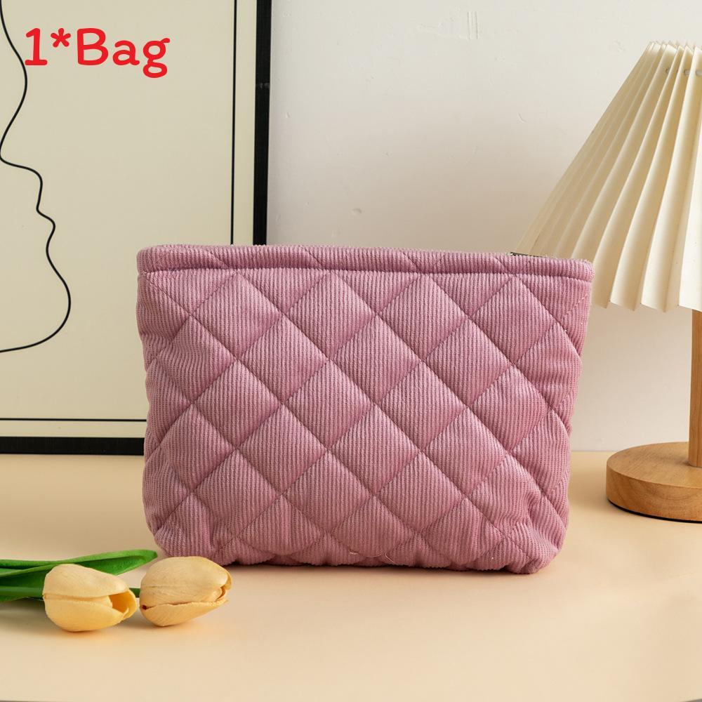 Cosy Corduroy Checkered Cosmetic Bag With Breathable Design For Daily Use Women And Men