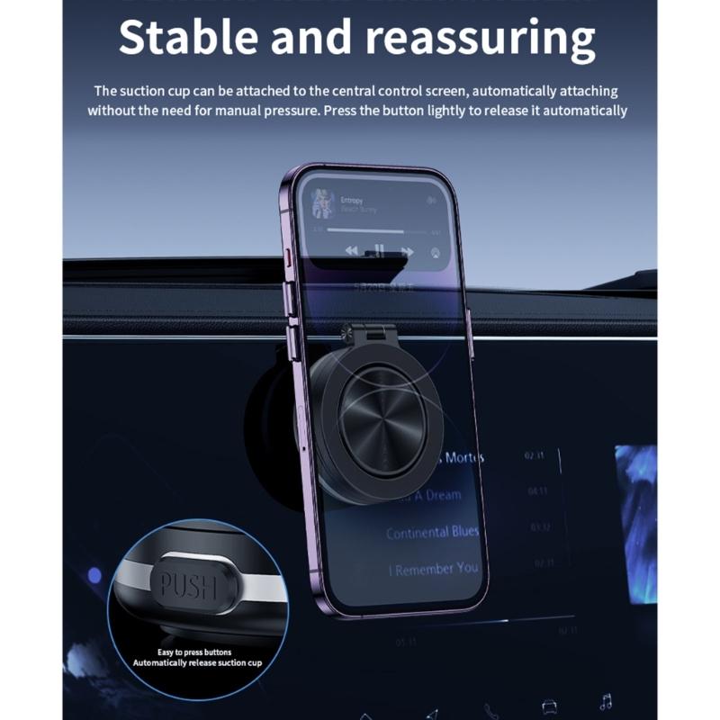 Vehicle Phone Mobile Mount Stand Magnetic Suction with Vacuum Attachment 360 Degree Rotation for Safe Driving Experience