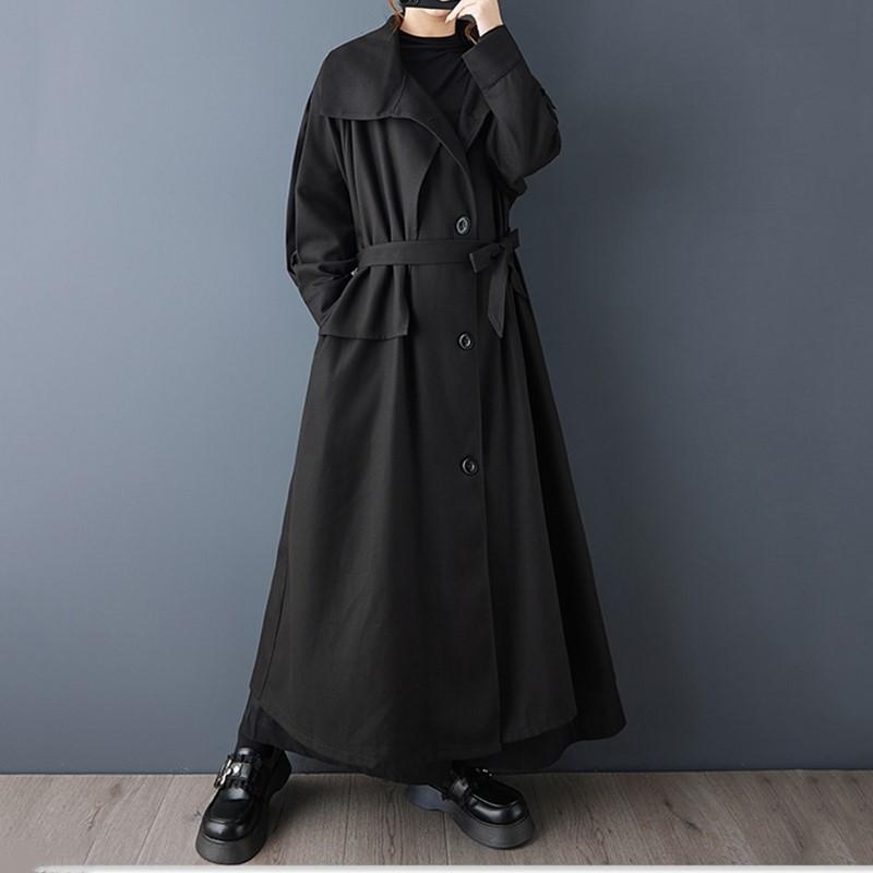 Übergroßer Woll-Vintage-Mantel in Schwarz, lässig locker lang, für Frühling, Herbst, Winter, für Damen, Jacke, Kleidung, Oberbekleidung