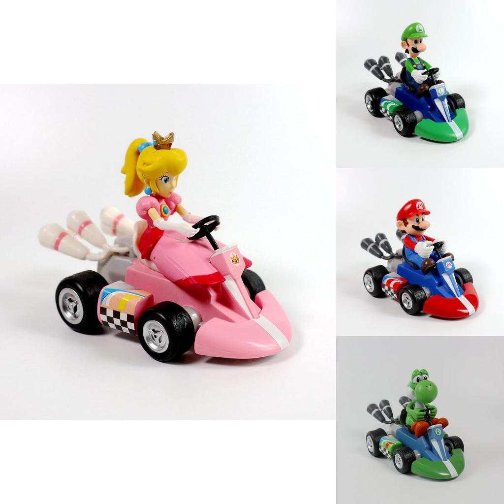 Geschenke Super Mario Kart Prinzessin Peach Pull-Back-Figur Auto PVC-Spielzeugsammlung mit zerlegbaren Gliedmaßen