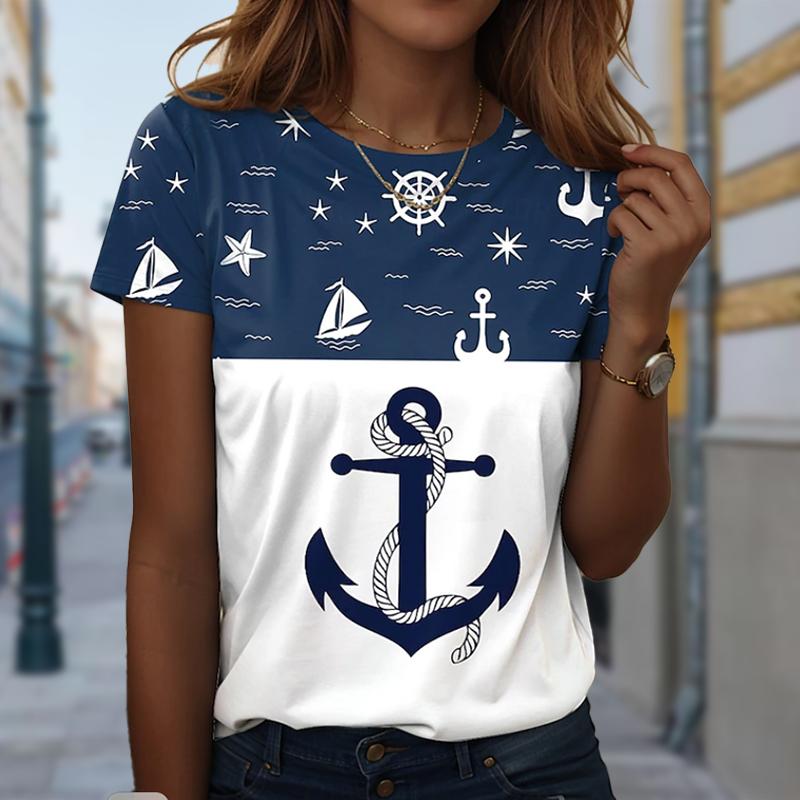 Damen Sommer T-Shirt Vielseitig Retro Mode Kurzarm T-Shirts Lässig Bedruckte Oberteile