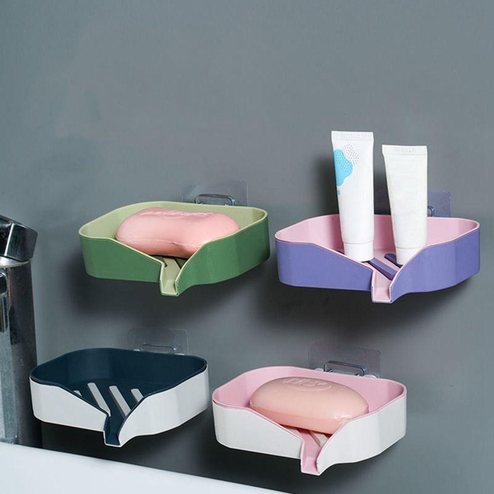Plastic Drain Soap Dish Holder Wall-mounted Soap Box Creative Draining Soap Storage Rack  Bathroom
