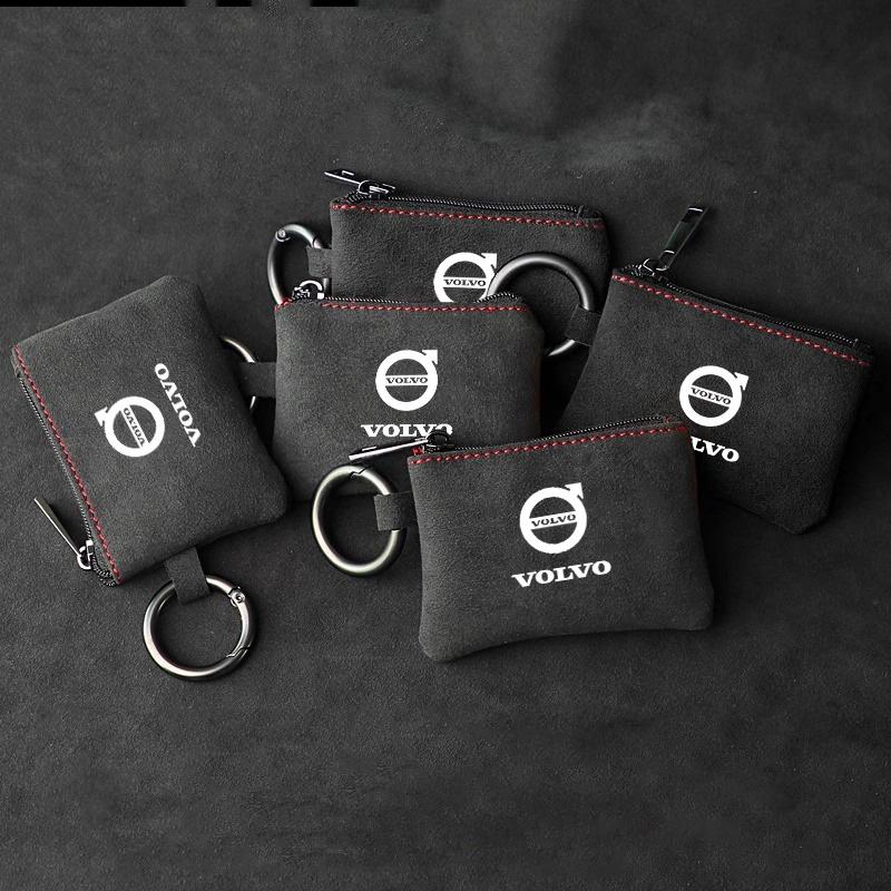 mrjvb7 Car Key Bag Suede Wallet Card Coins Storage Pouch Keychain Cover For Volvo Xc60 Xc90 V40 V60 S60 V50 V90 S80 C40 XC40 V70 AWD T6