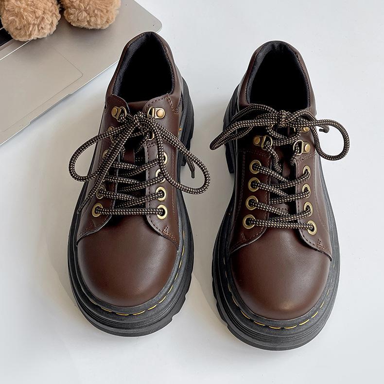 

Модные коричневые туфли в британском стиле на высокой платформе, кожаные туфли Мэри Джейн, женские, новинка 2025 года, осенне-зимние туфли 38