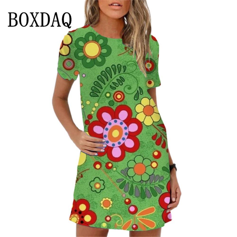 2025 Spring Summer New 3D Print Butterfly Flower Short Sleeve Mini Dress Women Casual A-line Dress Female Clothes