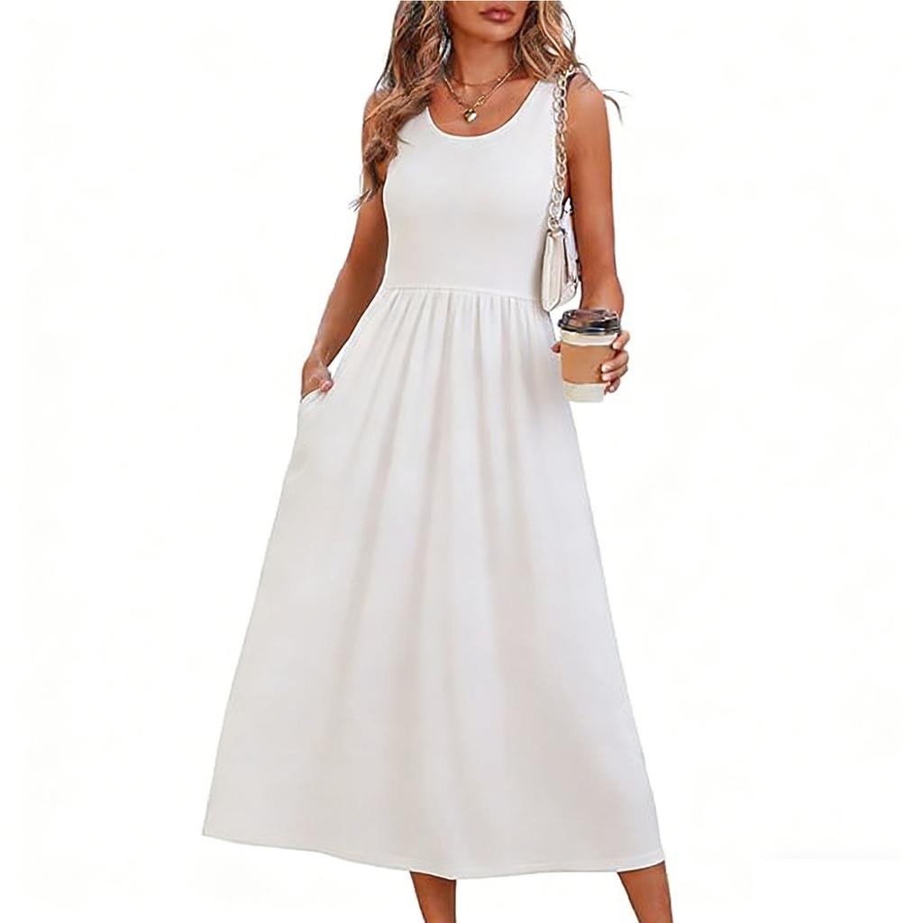 Women's clothing summer European and American neck printing pendulum sleeveless vest pocket dress