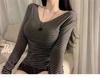 Women's Striped Off-the-Shoulder Slim Fit See-Through Long Sleeve T-Shirt for Autumn/Winter