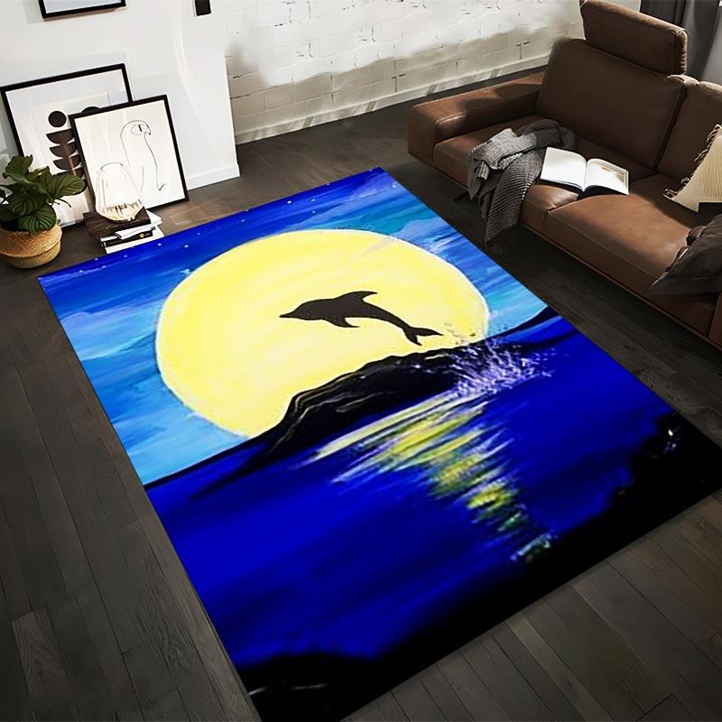

Moonlit Dolphin Jumping in Ocean Scene Decorative Area Rug Carpet Suitable for use as an anti-slip for living room bedroom sofas 40x60cm( 15x23in )
