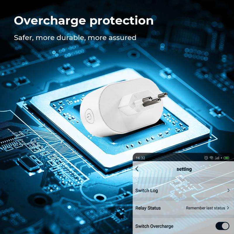 Corui Tuya Wifi Smart Plug Brazilia 16a cu monitor de putere Smart Life App Telecomandă priză Utilizare cu Alexa Google Home