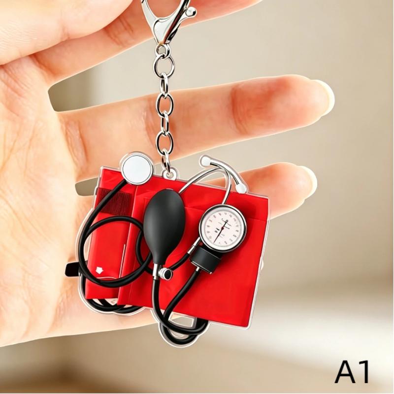 Aesthetic Blood Pressure Monitor Acrylic Keychain 1Pcs 2D Pendant Durable Key Ring for Backpack Medical Staff Gift
