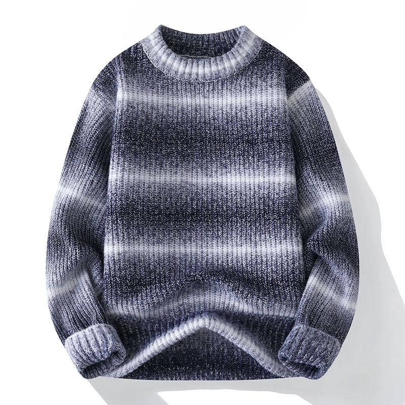 Semi-turtleneck Striped Knitted Sweater Gradual Change of Color Loose Warm Sweater Boys Bottoming Shirt