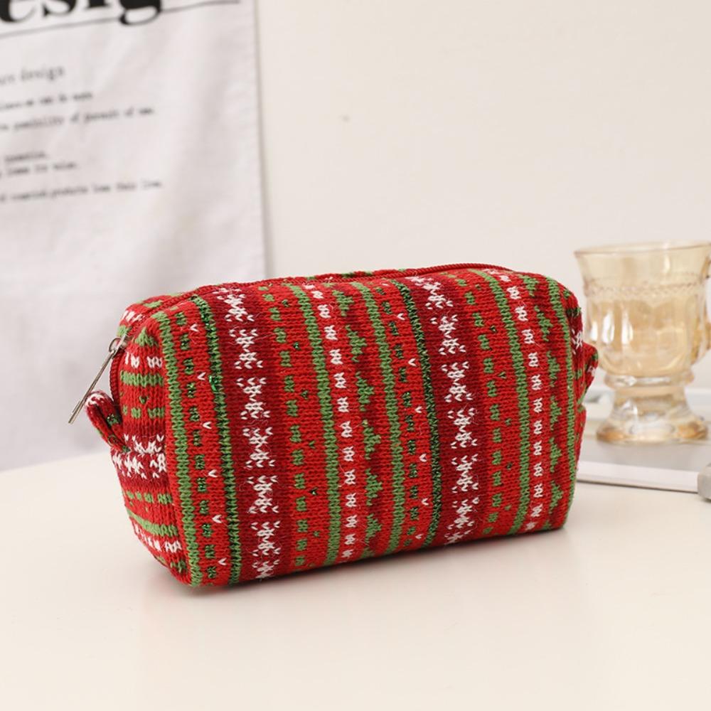 Dirt-proof Christmas Pencil Case Knitted Fabric Knitting Pen Bag  Toiletry Makeup Brushes