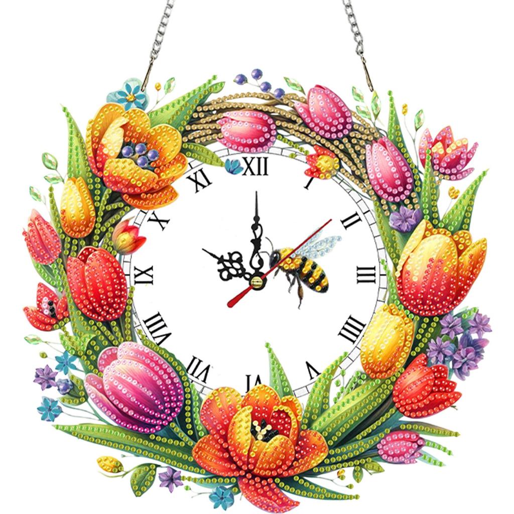 2D/Flat DIY Special Shape Rhinestone Diamond Art Clock Wall Pendants Diamond Clock Art Pendant Window Hanging Art for Home Decor