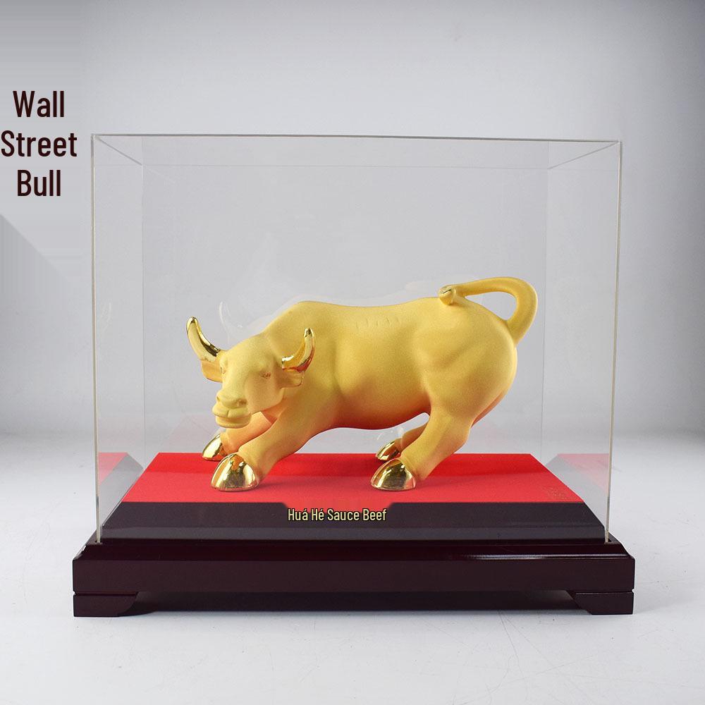 Gold Flocking Bull Ornament: Wall Street Executive Desk Decor & Company Opening Gift Wall Street Bull