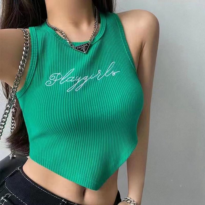 

Весна и лето Новый корейский стиль Нежный стиль Круглый вырез с вышитыми буквами Нерегулярный вязаный топ с подтяжками Жилет для женщин One size