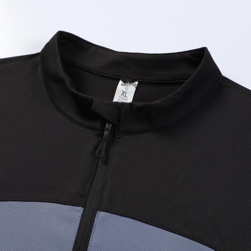 Men's Quick-Dry Long Sleeve Running T-Shirt with Stand Collar and Half Zip, Solid Color Fitness Training Top
