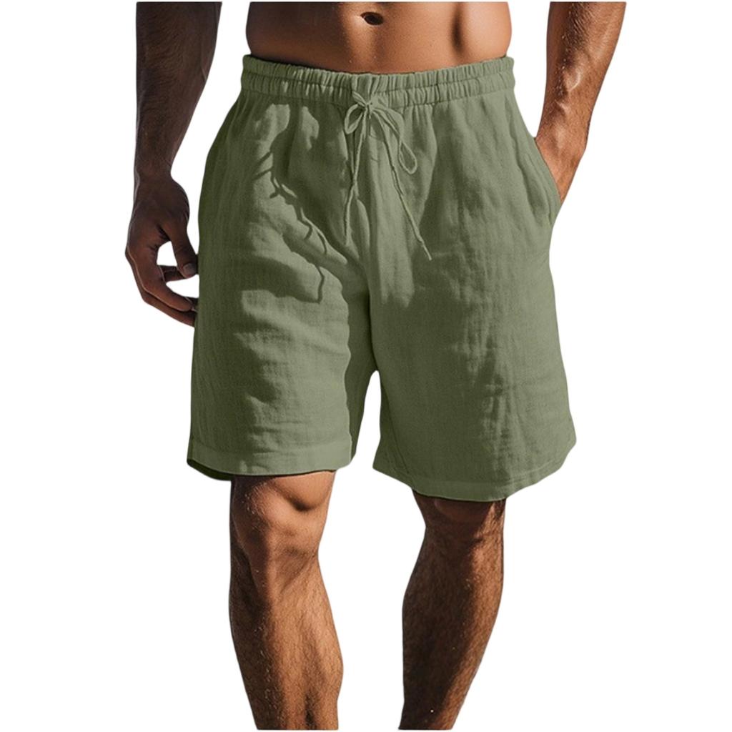 Men's -color Casual Cotton-linen Loose Five-inch Shorts