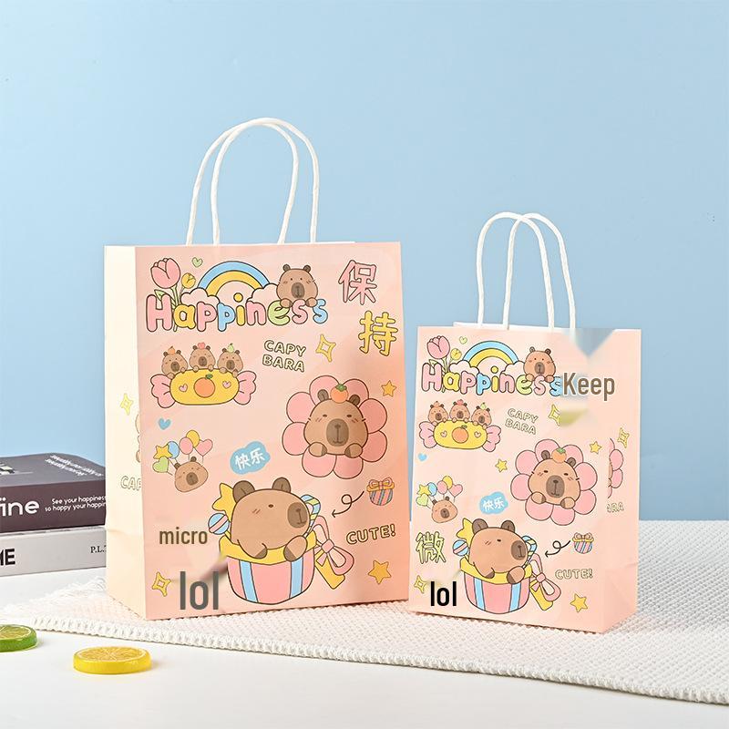 Small Cartoon Kraft Paper Gift Tote for Birthdays and Parties