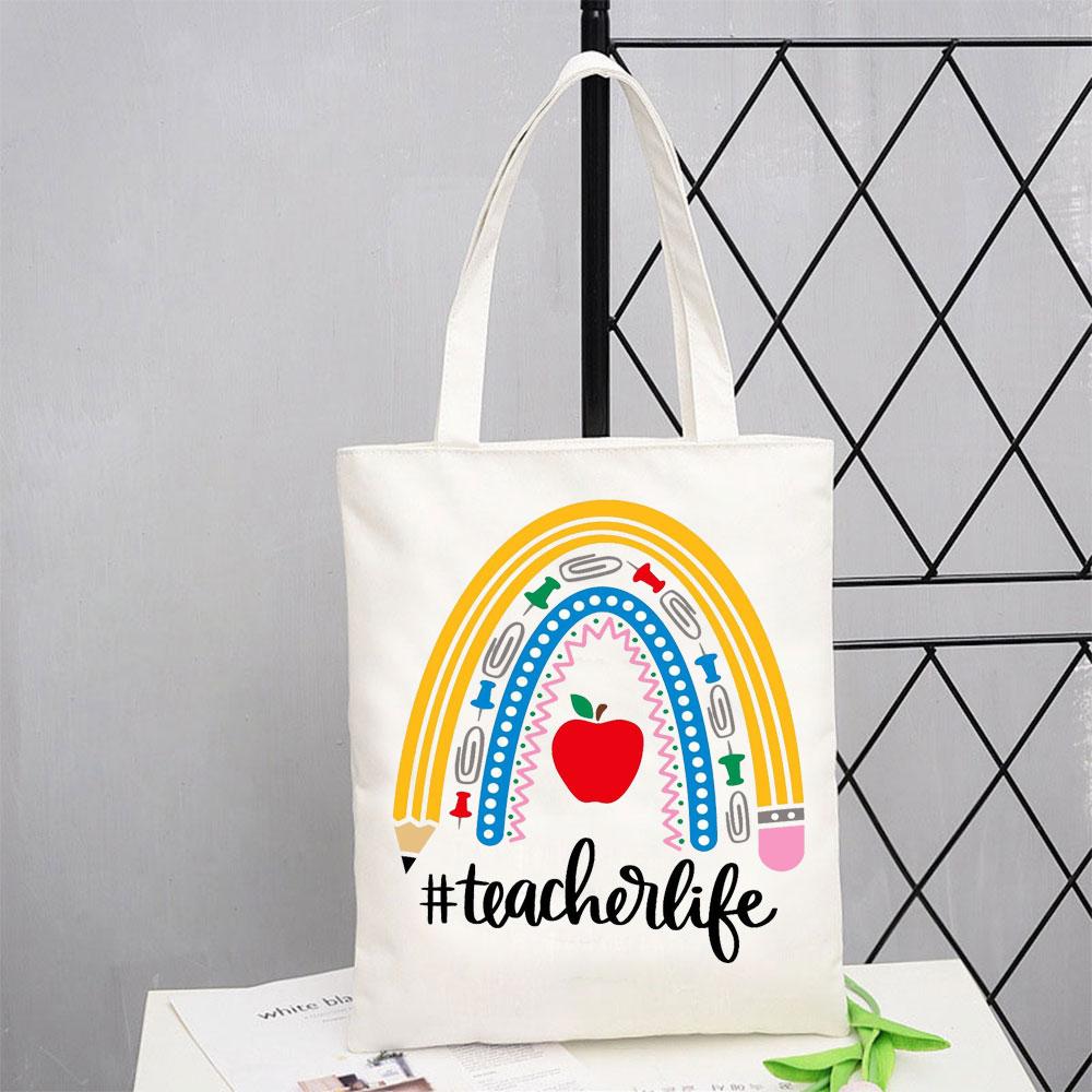 Teacher Love Inspire Women Shopper Shopping Bag Canvas Shoulder Bag Female Handbags Reusable Foldable Storage Tote Bag Best Gift